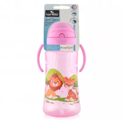 Biberoane - Cana sport cu manere si pai moale, 12 luni+, 330 ml, Pink, bebelorelli.ro