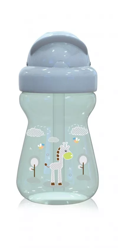 Biberoane, tetine si accesorii - Biberon sport cu pai 325 ml Animalute, Green, bebelorelli.ro