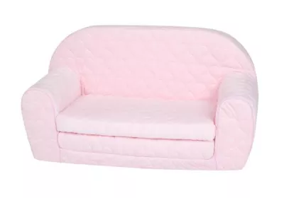 Canapea extensibila pentru copii, Knorr Toys, matlasata, umplutura din spuma moale, husa bumbac 100% detasabila si lavabila, 77 x 34 x 42 cm, 9 Luni+, Cosy Heart Rose