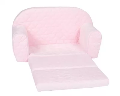 Canapea extensibila pentru copii, Knorr Toys, matlasata, umplutura din spuma moale, husa bumbac 100% detasabila si lavabila, 77 x 34 x 42 cm, 9 Luni+, Cosy Heart Rose