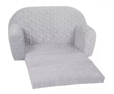 Canapea extensibila pentru copii, Knorr Toys, matlasata, umplutura din spuma moale, husa bumbac 100% detasabila si lavabila, 77 x 34 x 42 cm, 9 Luni+, Cosy Geo Grey