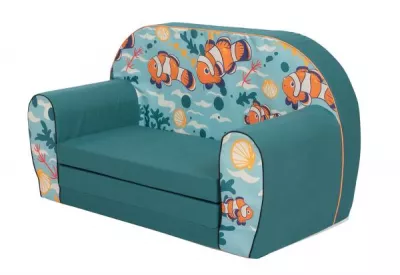Canapea extensibila pentru copii, Knorr Toys, umplutura din spuma moale, husa bumbac 100% detasabila si lavabila, 77 x 34 x 42 cm, 9 Luni+, Clown Fish