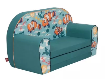 Canapea extensibila pentru copii, Knorr Toys, umplutura din spuma moale, husa bumbac 100% detasabila si lavabila, 77 x 34 x 42 cm, 9 Luni+, Clown Fish
