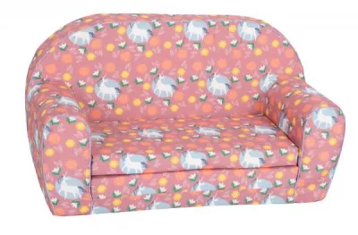 Canapea extensibila pentru copii, Knorr Toys, umplutura din spuma moale, husa bumbac 100% detasabila si lavabila, 77 x 34 x 42 cm, 9 Luni+, Unicorn Roz