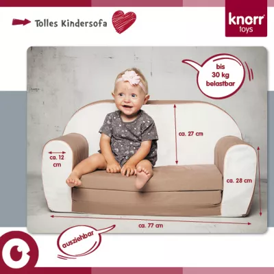 Canapea extensibila pentru copii, Knorr Toys, umplutura din spuma moale, husa bumbac 100% detasabila si lavabila, 77 x 34 x 42 cm, 9 Luni+, Unicorn Roz