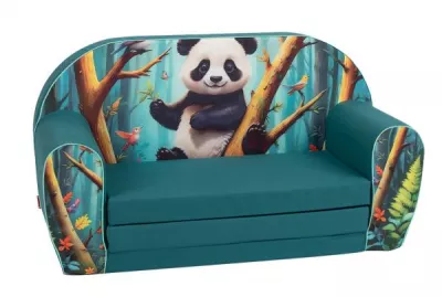 Canapea extensibila pentru copii, Knorr Toys, umplutura din spuma moale, husa bumbac 100% detasabila si lavabila, 77 x 34 x 42 cm, 9 Luni+, Lucky Panda