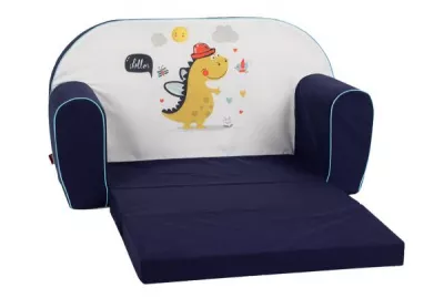 Mobilier camera copii - Canapea extensibila pentru copii, Knorr Toys, umplutura din spuma moale, husa bumbac 100% detasabila si lavabila, 77 x 34 x 42 cm, 9 Luni+, Lovely Dinos, bebelorelli.ro