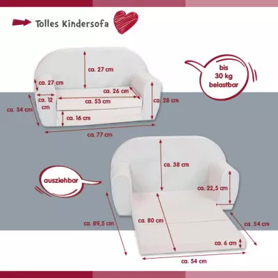 Canapea extensibila pentru copii, Knorr Toys, umplutura din spuma moale, husa bumbac 100% detasabila si lavabila, 77 x 34 x 42 cm, 9 Luni+, Lovely Dinos