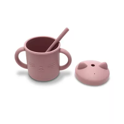 Canuta cu manere si pai, din silicon natural, 9 luni+, Pink