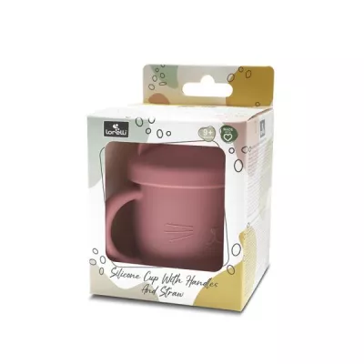Canuta cu manere si pai, din silicon natural, 9 luni+, Pink