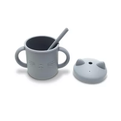 Canuta cu manere si pai, din silicon natural, 9 luni+, Grey