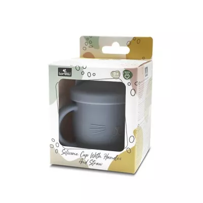 Canuta cu manere si pai, din silicon natural, 9 luni+, Grey