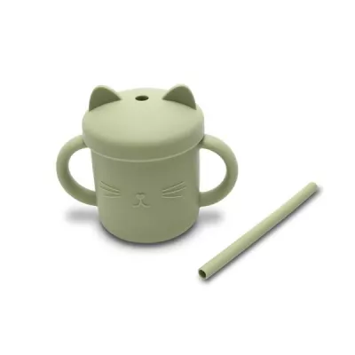 Articole de hranire 0-3 ani - Canuta cu manere si pai, din silicon natural, 9 luni+, Fresh Green, bebelorelli.ro
