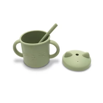 Canuta cu manere si pai, din silicon natural, 9 luni+, Fresh Green