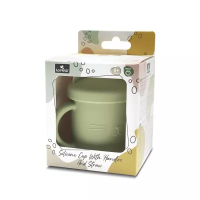 Canuta cu manere si pai, din silicon natural, 9 luni+, Fresh Green