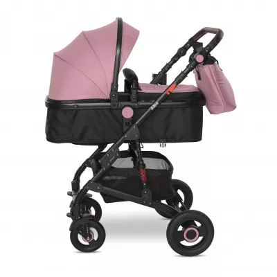 Carucior Alba Premium, landou transformabil, adaptori scoica, de la 0 luni pana la 3 ani, maxim 15 kg, Pink