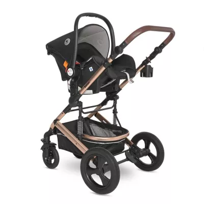 Carucior Boston, cu adaptori cos auto, de la 0 luni pana la 4 ani, maxim 22 kg, landou separat, cadru din aluminiu, cos auto optional, Black