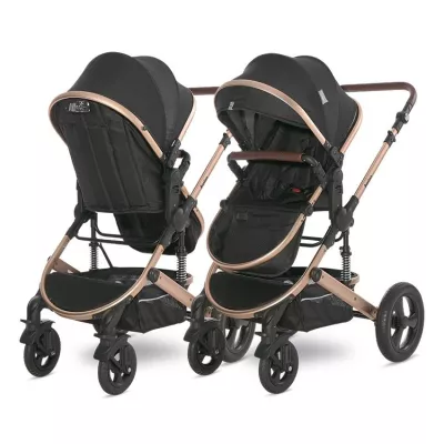 Carucior Boston, cu adaptori cos auto, de la 0 luni pana la 4 ani, maxim 22 kg, landou separat, cadru din aluminiu, cos auto optional, Black