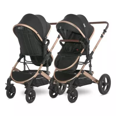 Carucior  Boston, de la 0 luni pana la 4 ani, maxim 22 kg, landou separat,  cadru din aluminiu, cos auto optional, Black