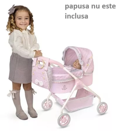 Carucior clasic pentru papusi, design compact, saltea inclusa, ideal pentru copii mici, colectia Sophie, Roz