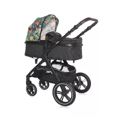 Carucior 2 in 1 - Carucior cu landou transformabil, Viola, de la 0 luni pana la 4 ani, maxim  22 kg, cadru din aluminiu, cos auto optional, Tropical Flowers, bebelorelli.ro