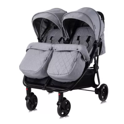 Lichidare de Stoc - Carucior Duo, pentru gemeni, de la 0 luni pana la 3 ani, maxim 30 kg, husa de vreme rece, Cool Gri, bebelorelli.ro