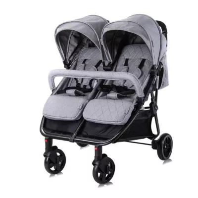 Carucior Duo, pentru gemeni, de la 0 luni pana la 3 ani, maxim 30 kg, husa de vreme rece, Cool Gri