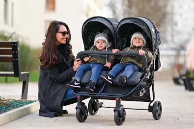 Carucior Duo, pentru gemeni, de la 0 luni pana la 3 ani, maxim 30 kg, husa de vreme rece, Cool Gri
