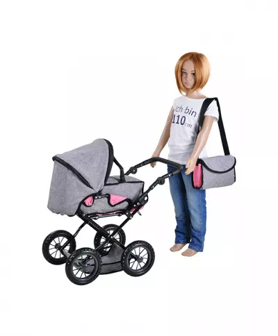 Carucior landou pentru papusi, Knorr Toys, Ruby, reglabil si transformabil, 51 x 37 x 64 cm, 3 Ani+, Jeans Grey