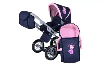 Carucior landou pentru papusi, Knorr Toys, Ruby, reglabil si transformabil, 51 x 37 x 64 cm, 3 Ani+, Princess Blue