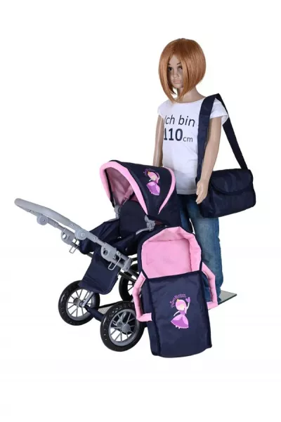 Carucior landou pentru papusi, Knorr Toys, Ruby, reglabil si transformabil, 51 x 37 x 64 cm, 3 Ani+, Princess Blue