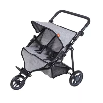 Carucior pentru doua papusi, Knorr Toys, Duo, maner reglabil pe inaltime, 64 x 48 x 55 cm, 3 Ani+, Jeans Grey