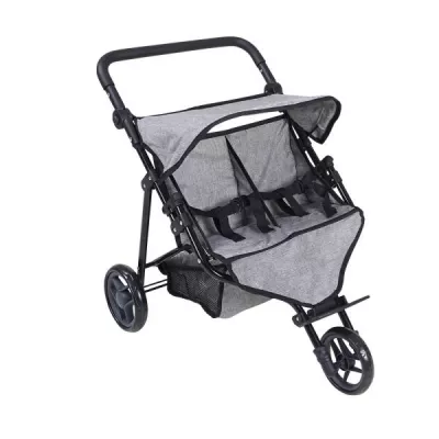 Carucioare papusi si accesorii - Carucior pentru doua papusi, Knorr Toys, Duo, maner reglabil pe inaltime, 64 x 48 x 55 cm, 3 Ani+, Jeans Grey, bebelorelli.ro