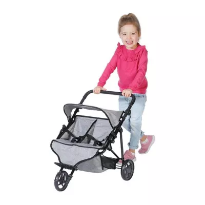 Carucior pentru doua papusi, Knorr Toys, Duo, maner reglabil pe inaltime, 64 x 48 x 55 cm, 3 Ani+, Jeans Grey