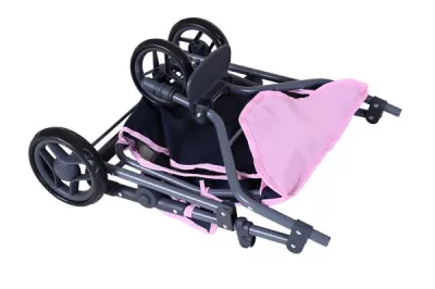 Carucior pentru doua papusi, Knorr Toys, Duo, maner reglabil pe inaltime, 64 x 48 x 55 cm, 3 Ani+, Jeans Grey
