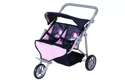 Carucior pentru doua papusi, Knorr Toys, Duo, maner reglabil pe inaltime, 64 x 48 x 55 cm, 3 Ani+, Princess Blue