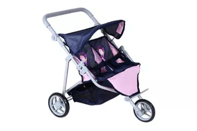 Carucioare papusi si accesorii - Carucior pentru doua papusi, Knorr Toys, Duo, maner reglabil pe inaltime, 64 x 48 x 55 cm, 3 Ani+, Princess Blue, bebelorelli.ro
