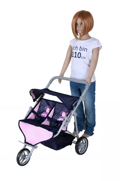 Carucior pentru doua papusi, Knorr Toys, Duo, maner reglabil pe inaltime, 64 x 48 x 55 cm, 3 Ani+, Princess Blue