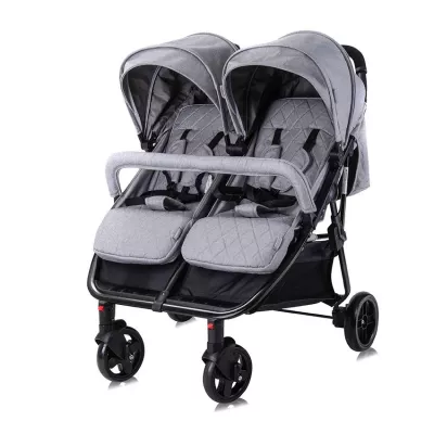 Carucior Duo, pentru gemeni, de la 0 luni pana la 3 ani, maxim 30 kg, husa de vreme rece, Cool Gri