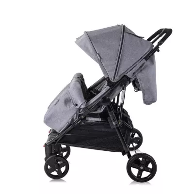 Carucior Duo, pentru gemeni, de la 0 luni pana la 3 ani, maxim 30 kg, husa de vreme rece, Cool Gri