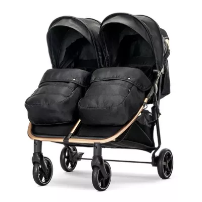 Carucior pentru gemeni, Duo, pana la 22 kg per copil, cadru din aluminiu, spatar reglabil pozitii multiple, geanta pentru mama inclusa, Black