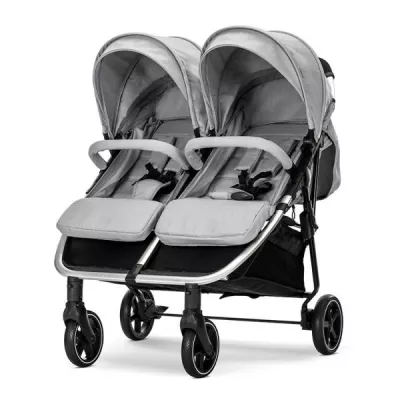 Carucior gemeni - Carucior pentru gemeni, Lorelli, Duo, pana la 22 kg per copil, cadru din aluminiu, spatar reglabil pozitii multiple, geanta pentru mama inclusa, Grey, bebelorelli.ro