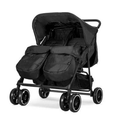Carucior pentru gemeni, Twin, reglabil individual, pana la 15 kg per copil, geanta pentru mama inclusa,  Black