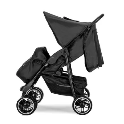 Carucior pentru gemeni, Twin, reglabil individual, pana la 15 kg per copil, geanta pentru mama inclusa,  Black