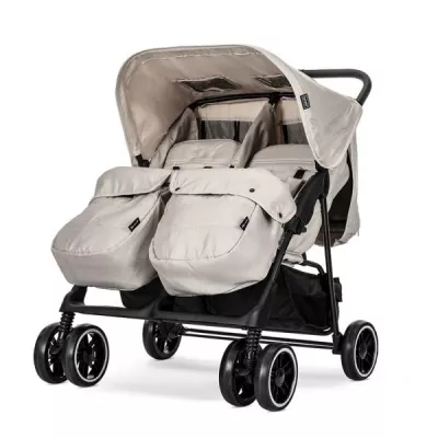 Carucior pentru gemeni, Twin, reglabil individual, pana la 15 kg per copil, geanta pentru mama inclusa,  Beige