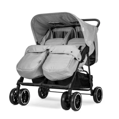 Carucior pentru gemeni, Twin, reglabil individual, pana la 15 kg per copil, geanta pentru mama inclusa, Grey