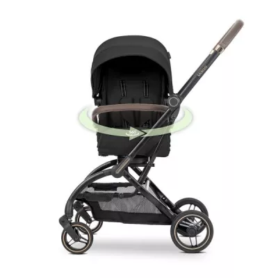 Carucior pentru nou-nascut, Makaya, cu scaun rotativ 360 grade, cadru din aluminiu, pana la 22 kg, Black