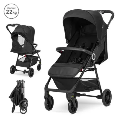 Carucior pentru nou-nascut, Noir, sistem de pliere cu o singura mana, pana la 22 Kg, Black