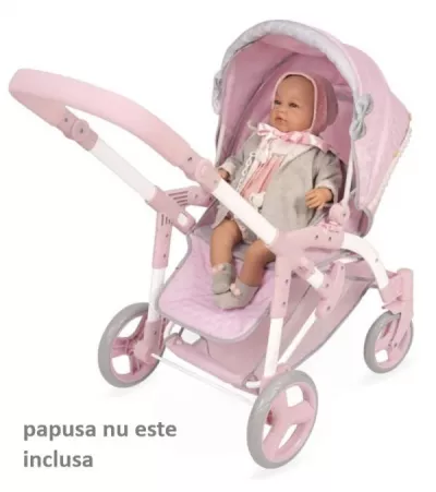 Carucior pentru papusi 3 in 1, contine landou, parte sport, port-bebe, geanta, maner reglabil, colectia Sophie, Roz