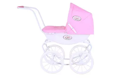 Carucior retro pentru papusi, Knorr Toys, Classic, copertina reglabila, include lenjerie asortata, husa de picioare, 80 x 31 x 71 cm, 3 Ani+, Rose White Princess